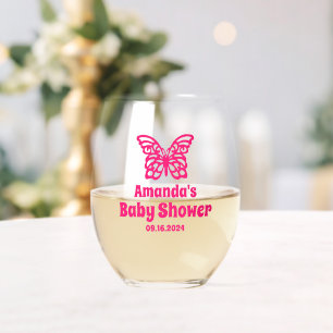 Personalised Butterfly Girl Baby Shower Favours Stemless Wine Glass