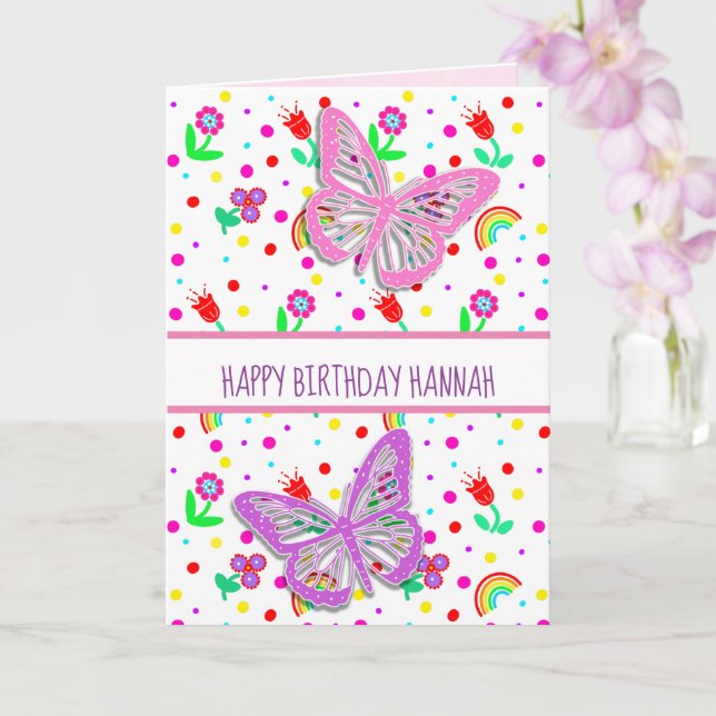 Personalised Butterfly Girl's Happy Birthday   Card (Orchid)