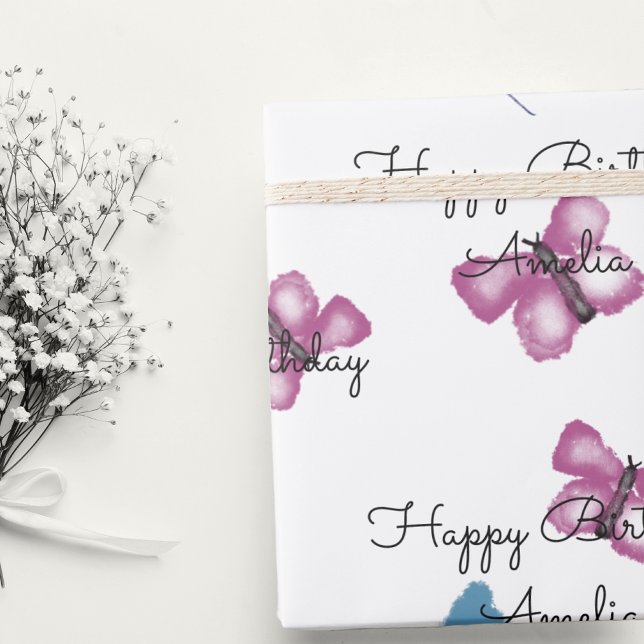 Personalised  Butterfly Happy Birthday Wrapping Paper (Creator Uploaded)