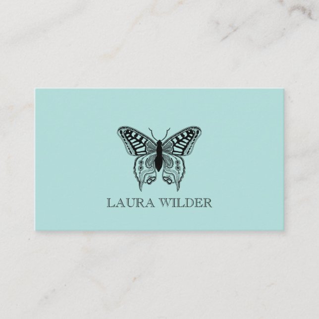 Personalised Butterfly Illustration On Blue Green Business Card (Front)