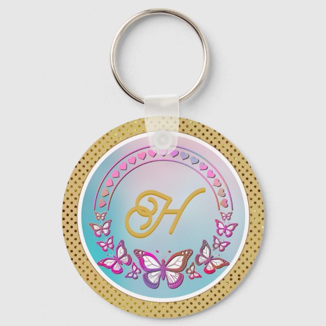 Personalised butterfly Monogram Key Ring (Front)