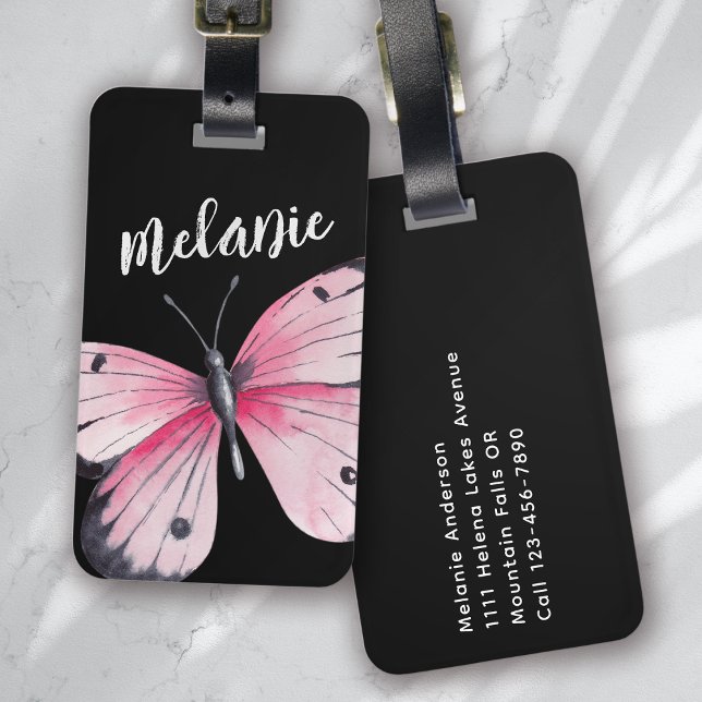 Personalised Butterfly Pink Black  Luggage Tag (Creator Uploaded)