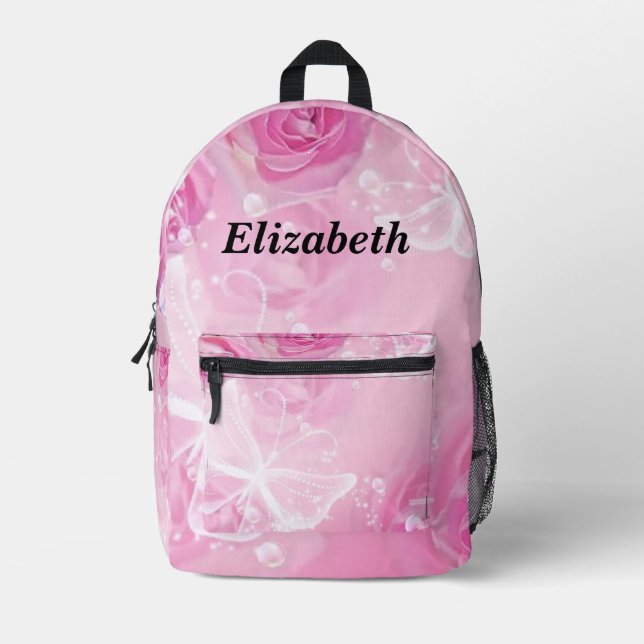 Personalised butterfly & roses printed backpack (Front)