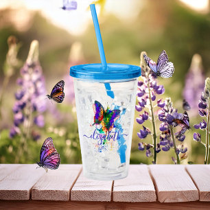 Personalised butterfly splatter acrylic tumbler