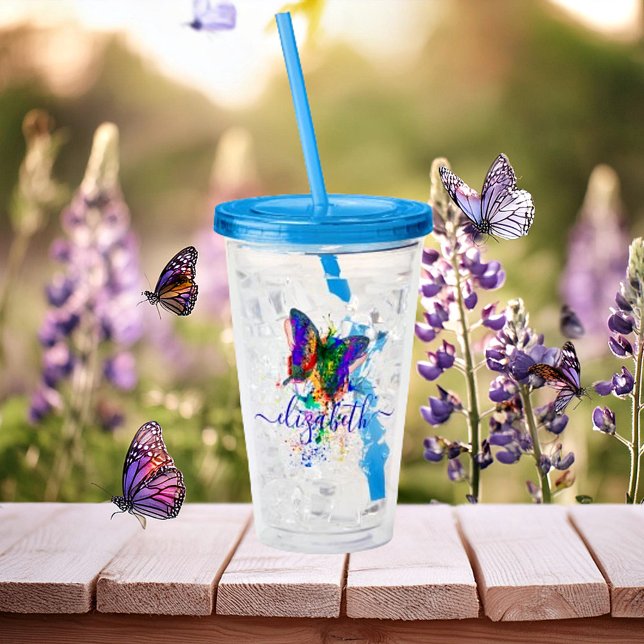 Personalised butterfly splatter   acrylic tumbler (Creator Uploaded)