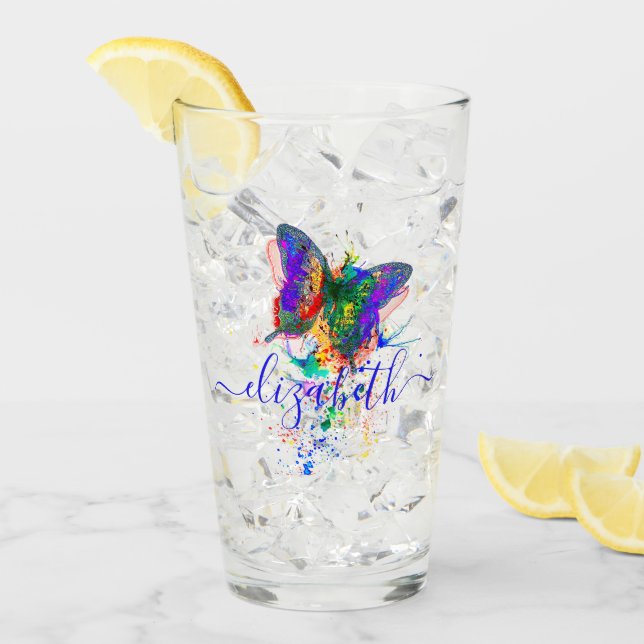 Personalised butterfly splatter   glass (Front Ice)