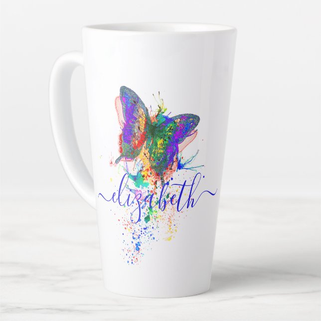 Personalised butterfly splatter   latte mug (Left Angle)