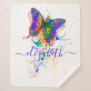 Personalised butterfly splatter sherpa blanket