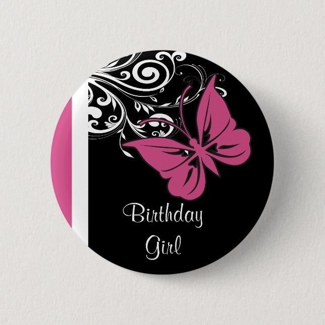 Personalised Butterfly Swirls Cranberry Pink 6 Cm Round Badge (Front)