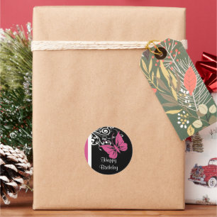 Personalised Butterfly Swirls Cranberry Pink Classic Round Sticker