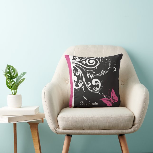 Personalised Butterfly Swirls Cranberry Pink Cushion (Chair)
