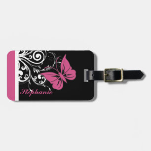 Personalised Butterfly Swirls Cranberry Pink Luggage Tag