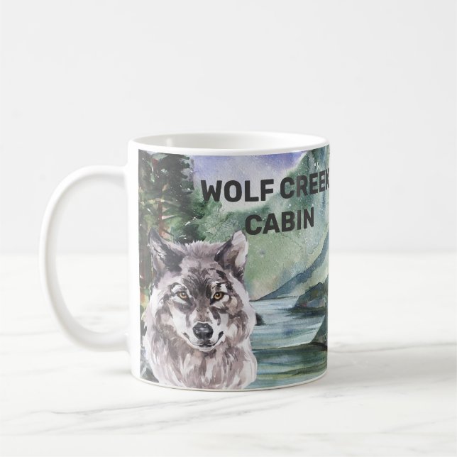 Personalised Cabin Woods Wolf Forest  Coffee Mug (Left)