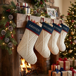 Personalised Cable Knit Christmas Navy blue Large Christmas Stocking