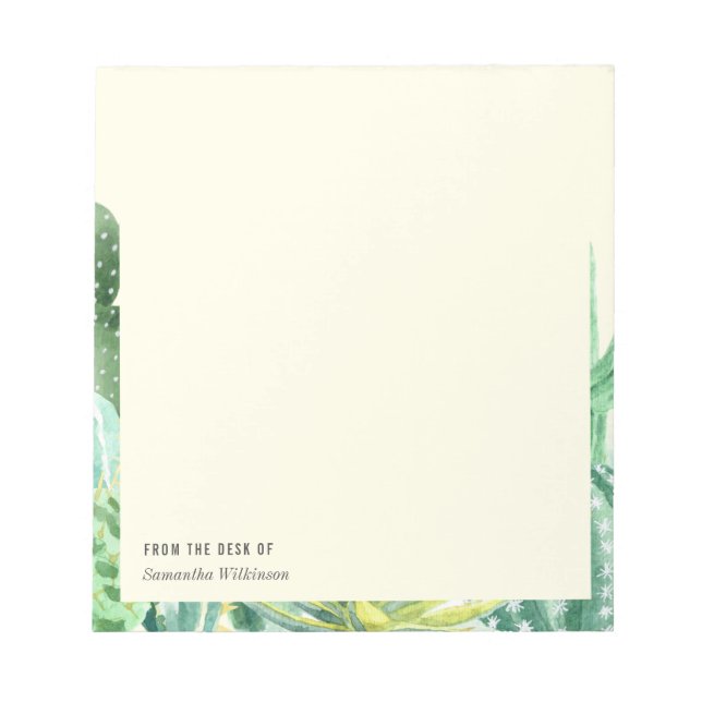 Personalised Cacti Plants Chic Greenery Watercolor Notepad (Front)