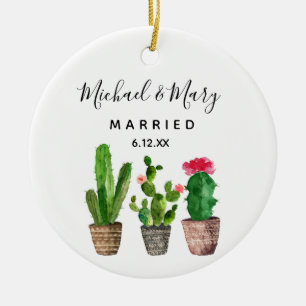 Personalised Cactus Married Newlywed Gift Ceramic Ornament