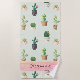 Personalised Cactus Print Beach Towel
