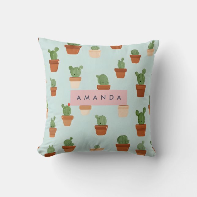Personalised Cactus with Terracotta Pots Cushion (Front)