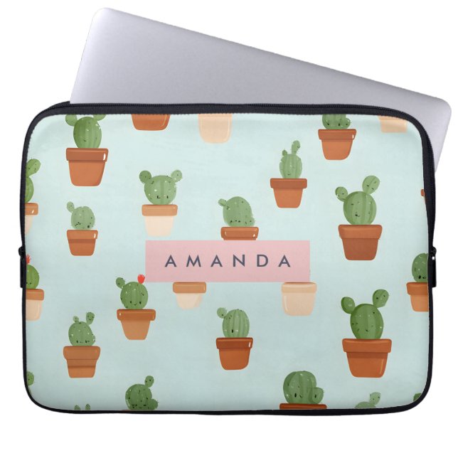 Personalised Cactus with Terracotta Pots Laptop Sleeve (Front)