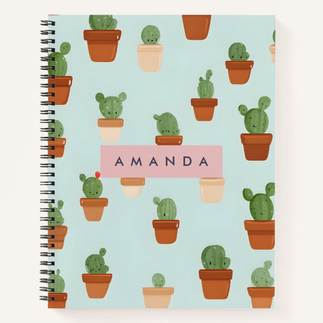 Personalised Cactus with Terracotta Pots Notebook (Front)