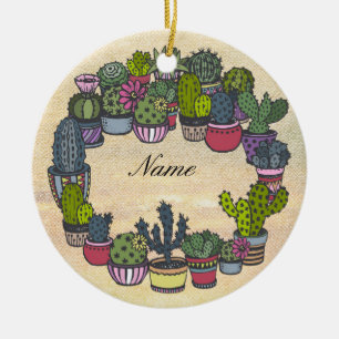 Personalised Cactus Wreath Ceramic Tree Decoration