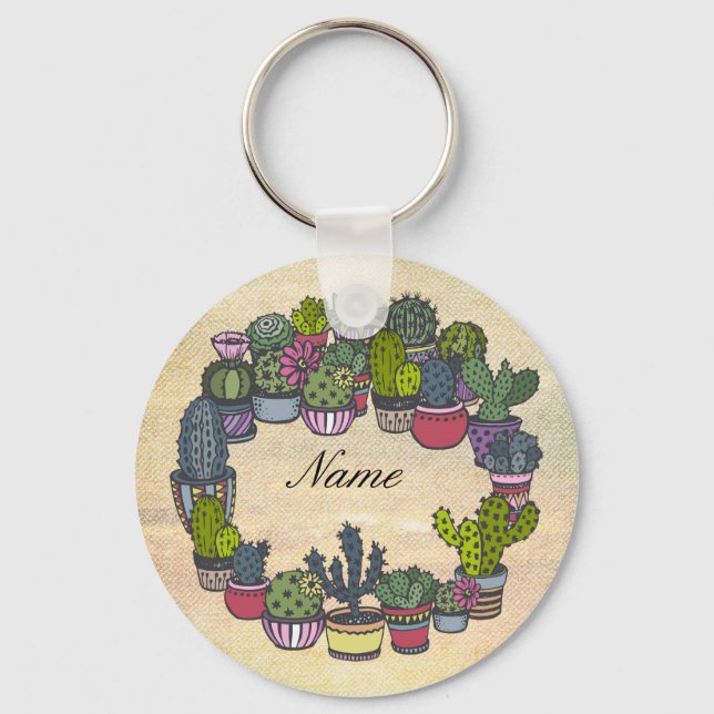 Personalised Cactus Wreath Key Ring (Front)