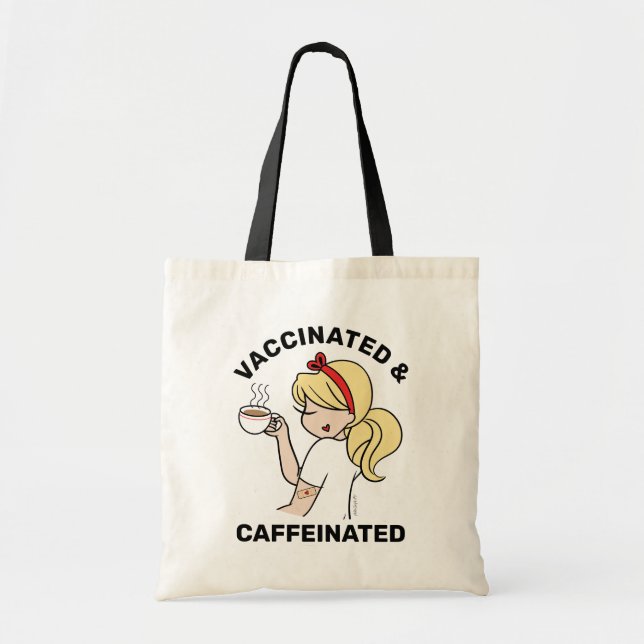 Personalised Caffeinated & Vaccinated Tote Bag (Front)