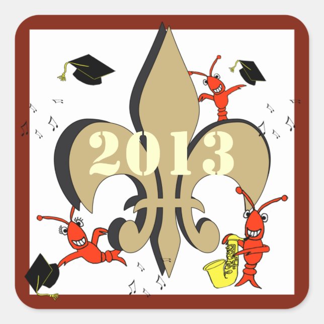 Personalised Cajun Crawfish Graduating Class Square Sticker (Front)