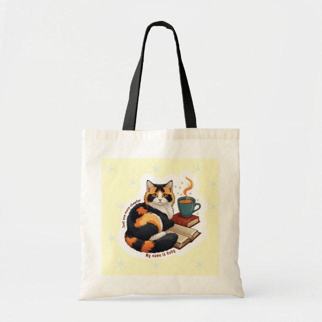 Personalised Calico Cat Reading Tote Bag (Front)