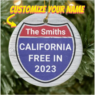Personalised California Free in 2023 Christmas Ceramic Ornament