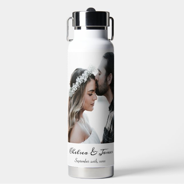 Personalised Calligraphy Add Your Own Photo Script Water Bottle (Front)