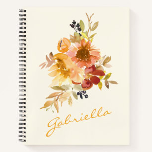 Personalised Calligraphy Boho Watercolor Floral Notebook