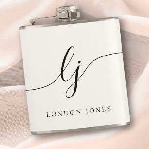 Personalised Calligraphy Name Ivory Bachelorette Hip Flask