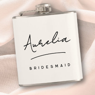 Personalised Calligraphy Name Ivory Bachelorette Hip Flask