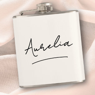 Personalised Calligraphy Name Ivory Bachelorette Hip Flask