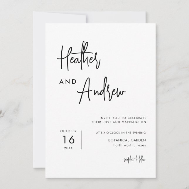 Personalised Calligraphy Simple Wedding Invitation (Front)
