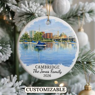 Personalised Cambridge Ornament, Massachusets Ceramic Ornament