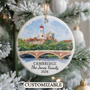 Personalised Cambridge Ornament, Massachusets Ceramic Ornament
