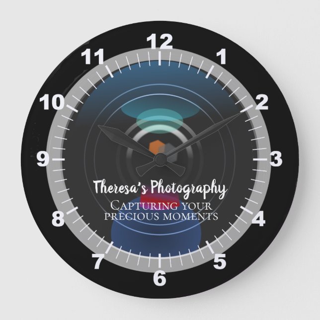 Personalised Camera Lens Photography Studio Large Clock (Front)