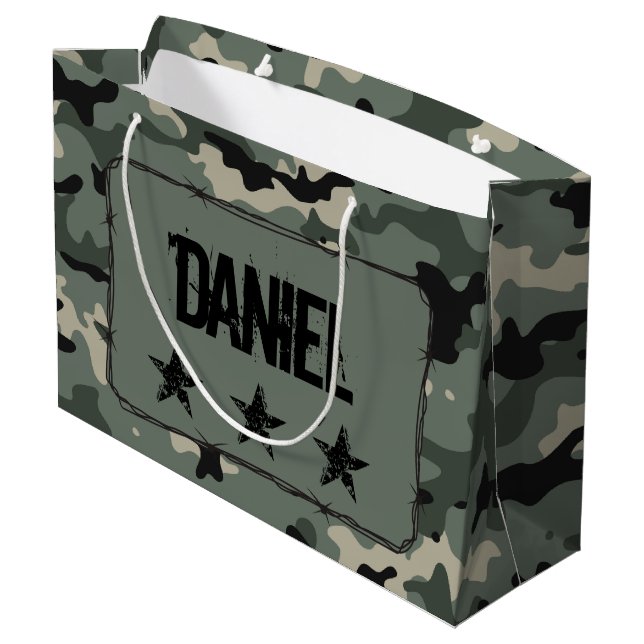 Personalised Camouflage Large Gift Bag (Back Angled)