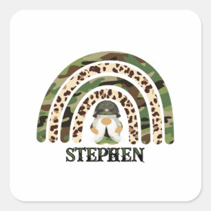 Personalised Camouflage Rainbow Design Square Sticker