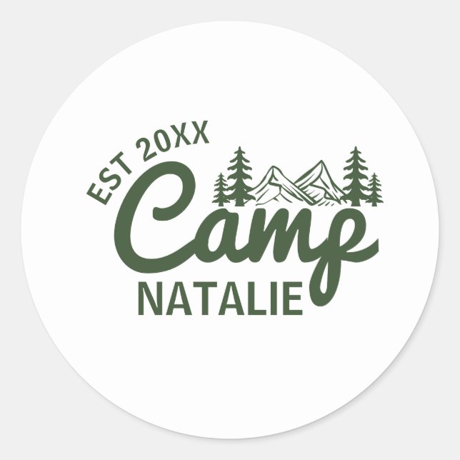 Personalised Camp Bachelorette Party Bridesmaids Classic Round Sticker (Front)