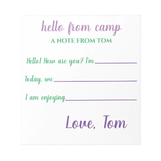 Personalised Camp Notepad for Boys (Front)