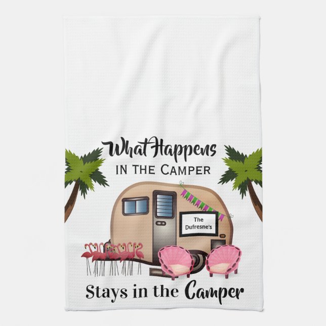 Personalised Camper/Flamingo Kitchen Towel (Vertical)