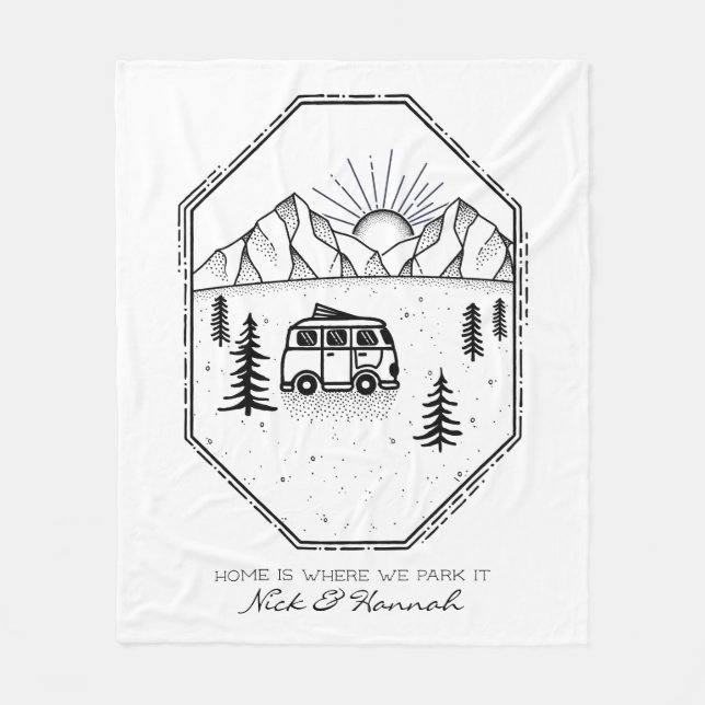Personalised Camper Van Life Outdoors Camping Fleece Blanket (Front)