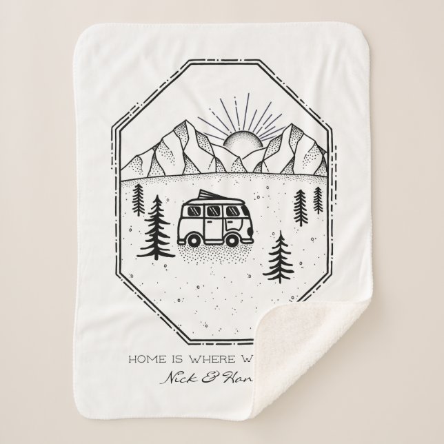 Personalised Camper Van Life Outdoors Camping Sherpa Blanket (Front)