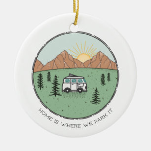 Personalised Camper Van Outdoors Trip Year Review Ceramic Ornament