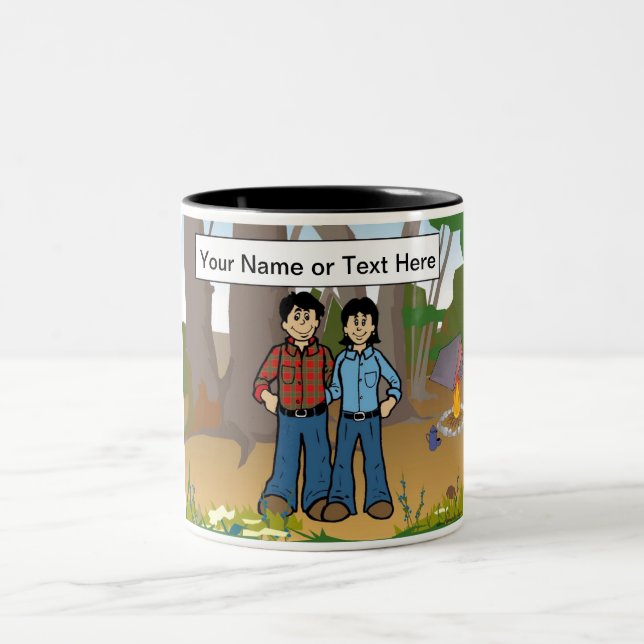 Personalised Camping - Couple Cartoon Two-Tone Coffee Mug (Center)