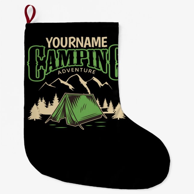 Personalised Camping Family Camp Trip Adventure  Large Christmas Stocking (Front)