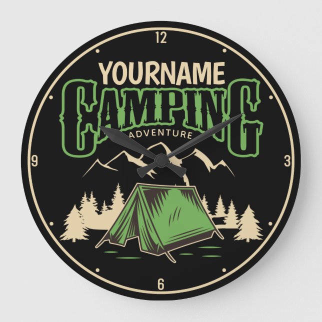 Personalised Camping Family Camp Trip Adventure Large Clock (Front)